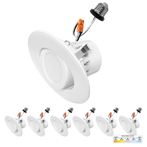 4" Inch Recessed Adjustable Retrofit Downlight 10W Dimmable, 750 Lumens, 120V, 5CCT, ETL Listed, White Trim