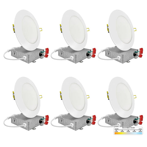 6" Inch Round Slim Recessed LED Lights 15W, 5CCT, Dimmable, 120V