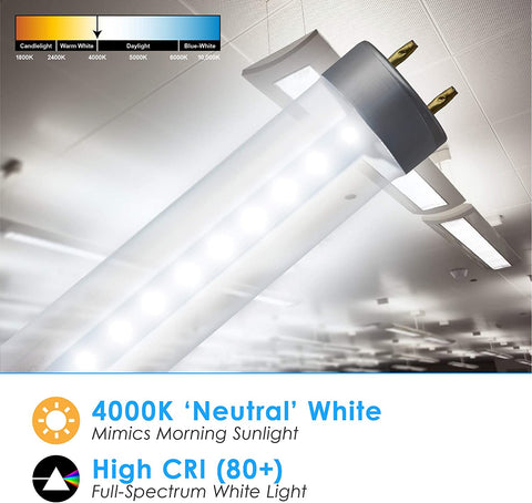 4FT LED T8 Tube Clear Lens 18W, 4000K, 2200 Lumens, 120V-277V, Dual-End Powered (30 PACK)