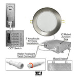 6" Inch Brushed Nickel Round Slim Recessed LED Lights 15W, 5CCT, Dimmable, 120V