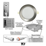 6" Inch Brushed Nickel Round Slim Recessed LED Lights 15W, 5CCT, Dimmable, 120V